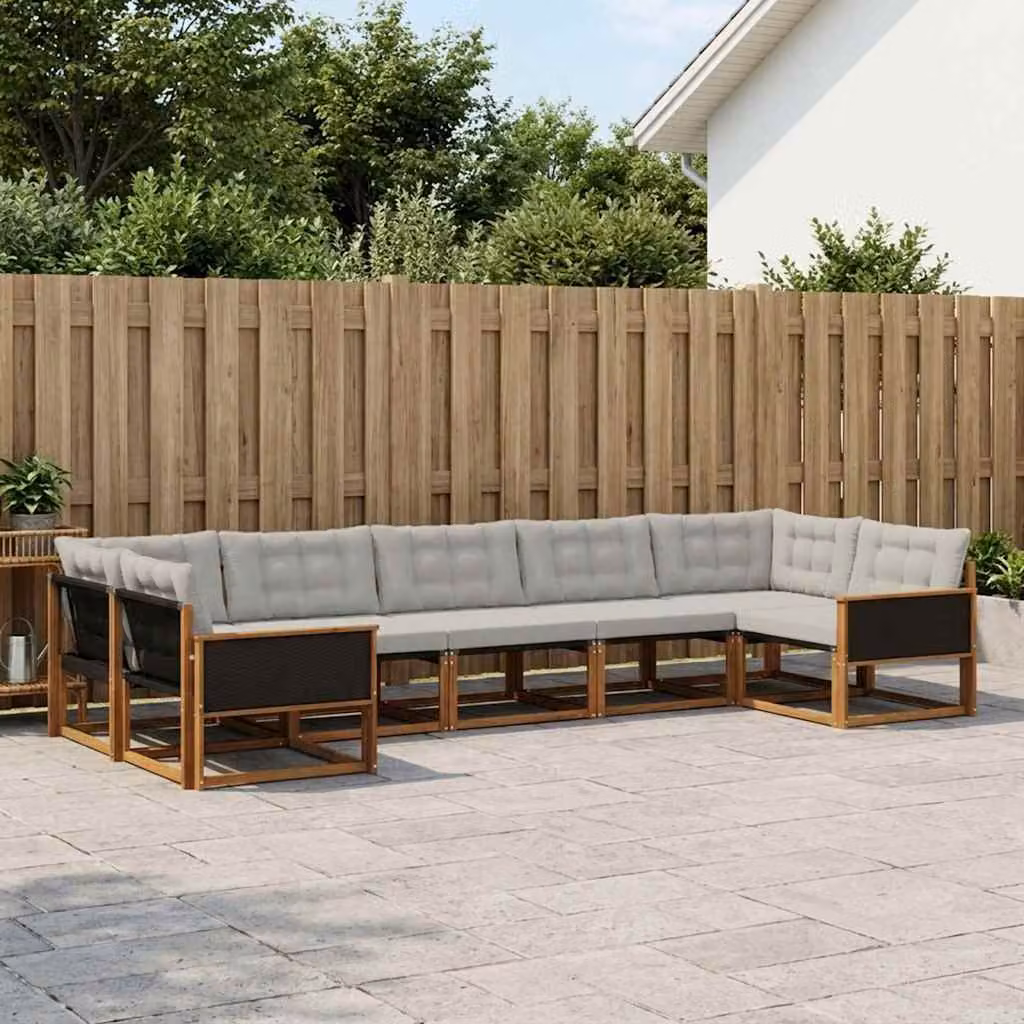 Set di divani da esterno vidaXL a forma di L composto da 7 pezzi in legno di acacia e tessuto textilene, colore beige e grigio