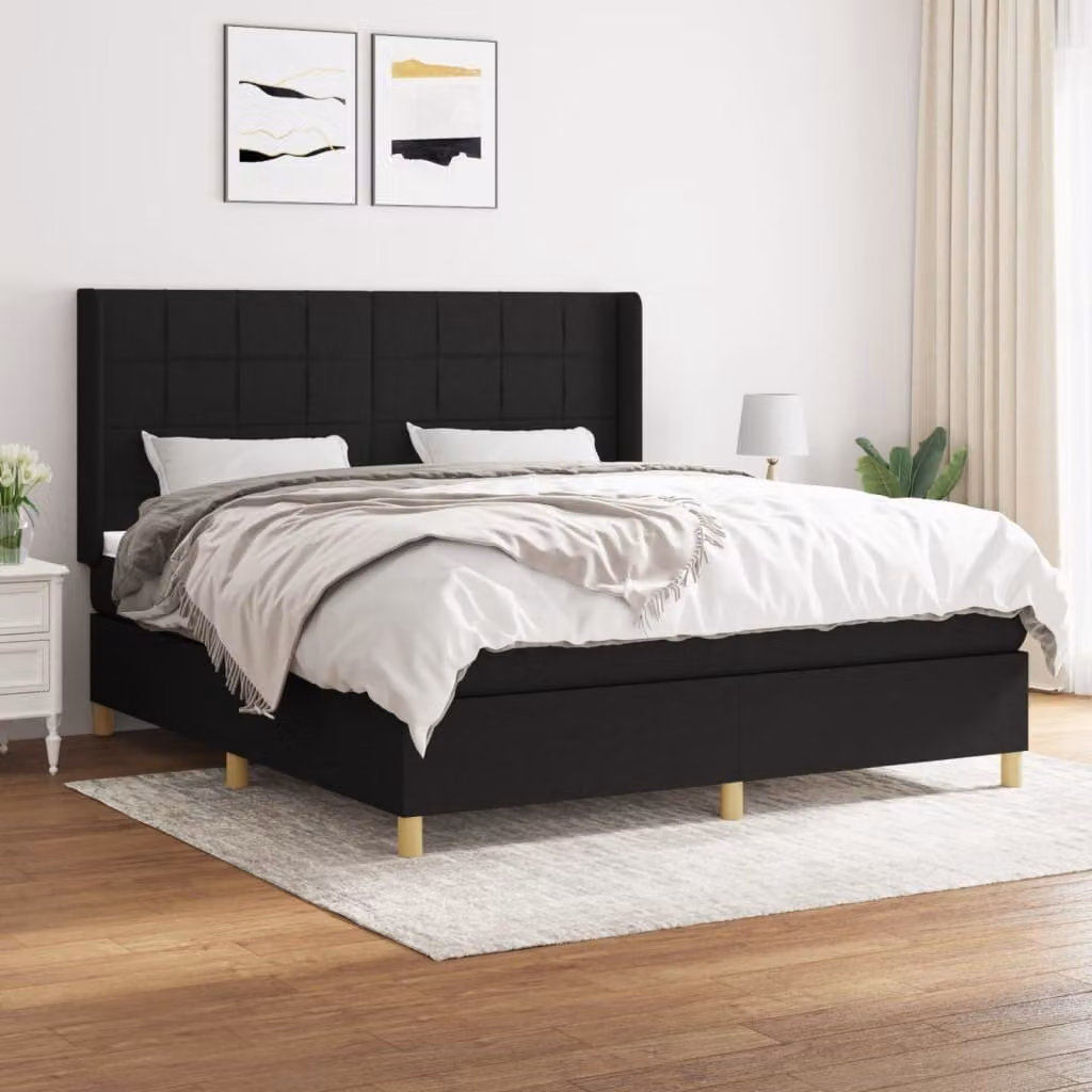 The Living Store Letto a molle con materasso nero 160x200 cm in tessuto