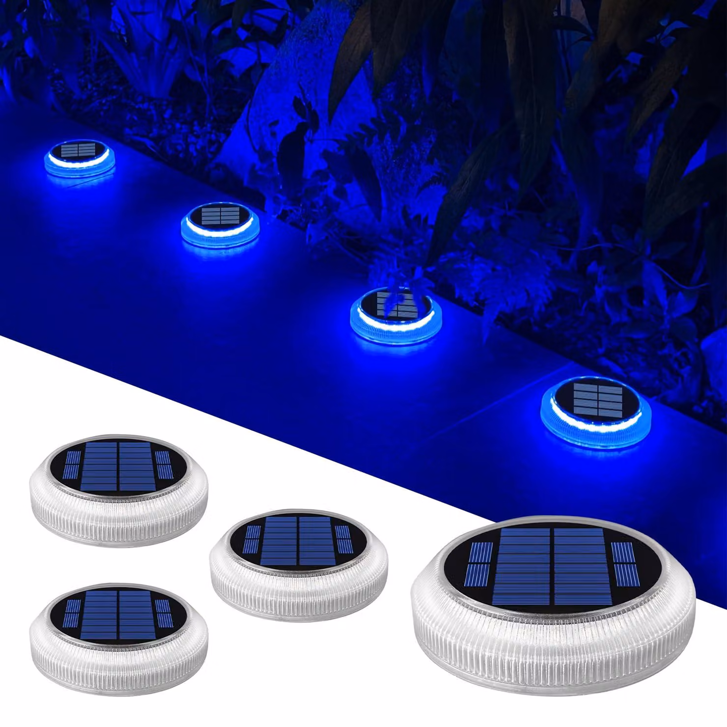 Lampade da giardino solari, confezione da 4, LED a 360°, grado di protezione IP68, colore blu, 40 lumen