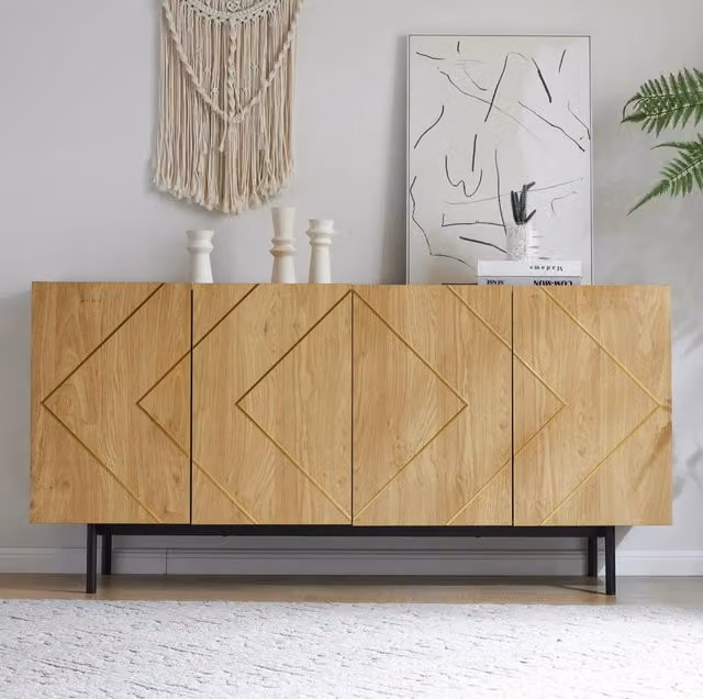 Credenza 160x40x78 cm naturale - 4 ante con ripiani regolabili