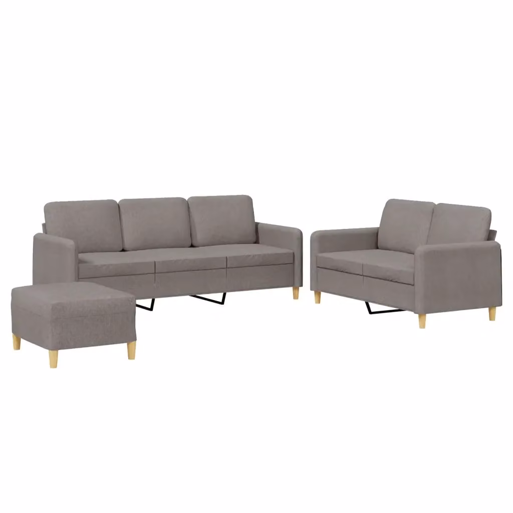 Set di divani vidaXL composto da un divano a 3 posti, un divano a 2 posti e un pouf, rivestiti in tessuto beige e grigio con cuscini inclusi – 2