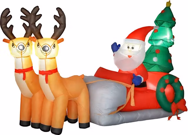 Babbo Natale Gonfiabile con Slitta e Renne Xylo Multicolore con Luci LED L: 216 cm, P: 90 cm, H: 150 cm