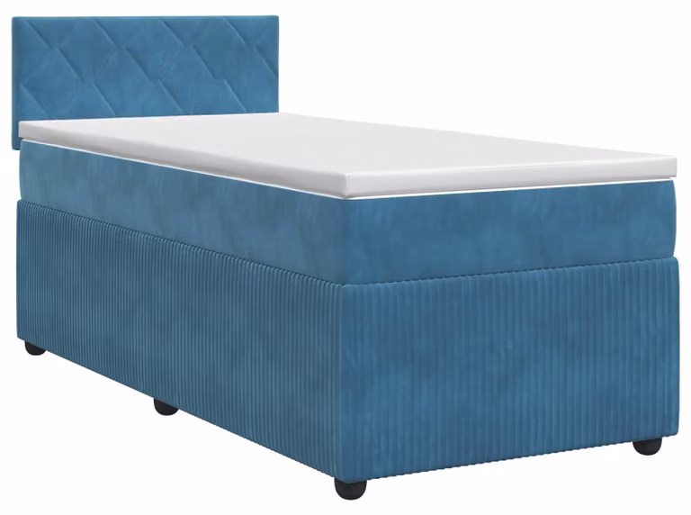 Letto a molle con materasso blu scuro 100 x 200 cm in velluto