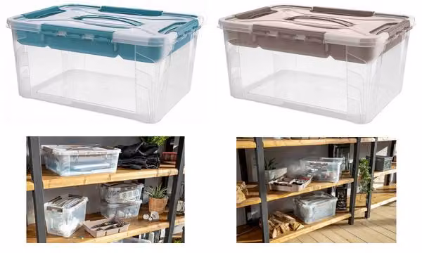 Box Hubert In Polipropilene Con vassoio Porta Oggetti  Colore Trasparente E Grigio Cm 39X29X18