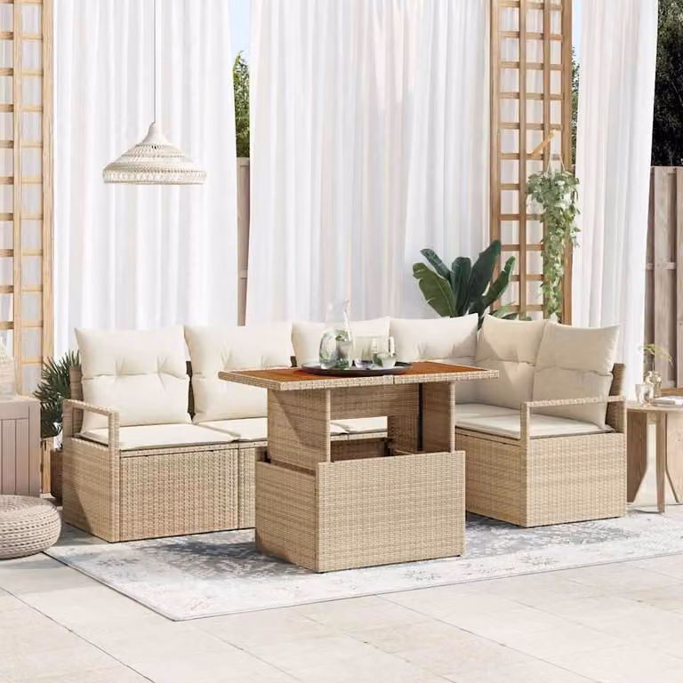 Maison Exclusive - Set da giardino composto da 6 pezzi, divano in rattan sintetico beige