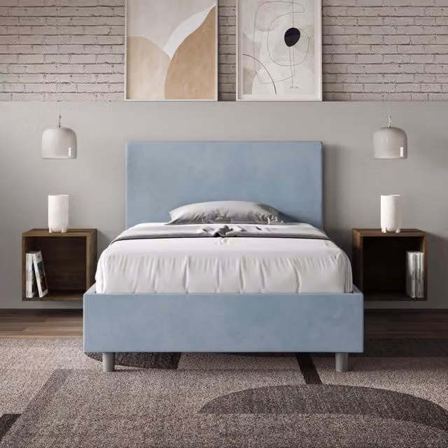 Letto imbottito Adele Ityhome in microfibra azzurro con rete L/P/H: 110 x 200 cm