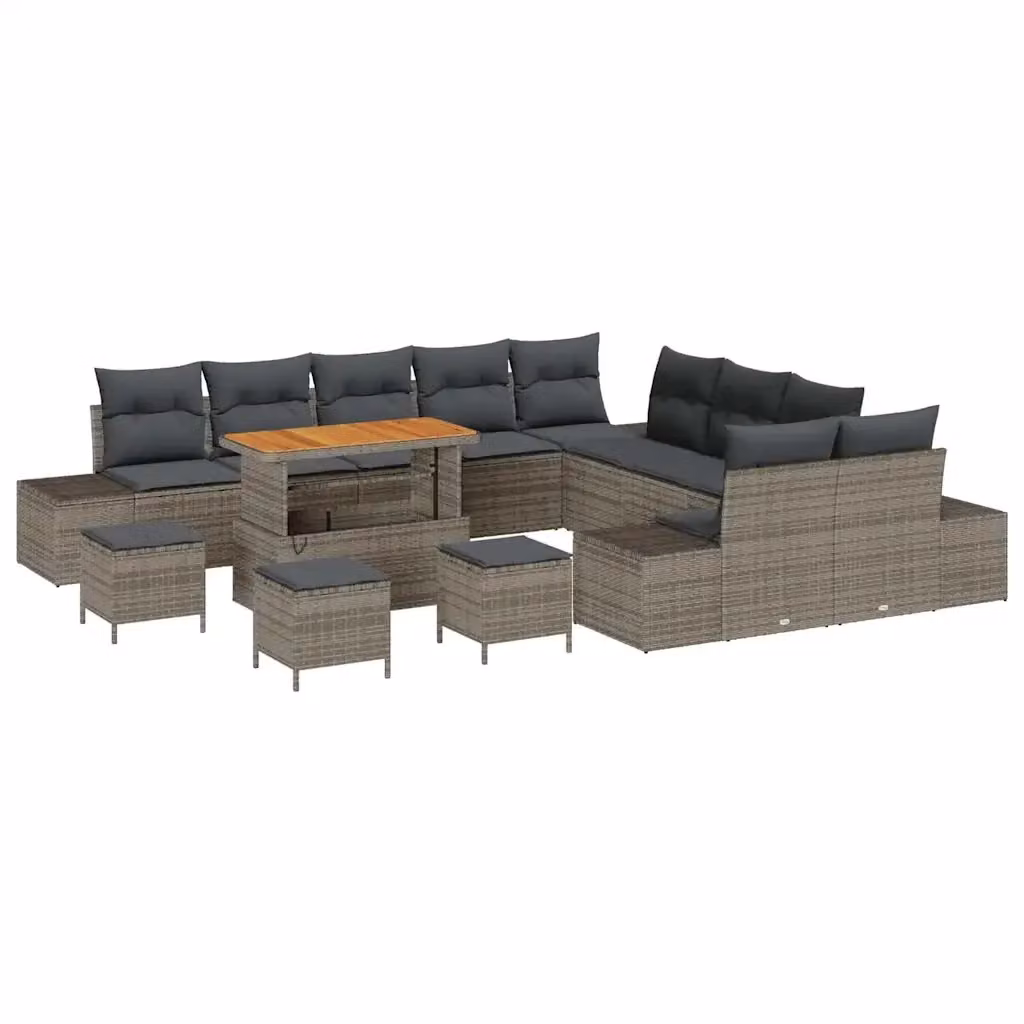 vidaXL Set Divano da Giardino Moderno a Forma di U con Cuscini Grigio, 14 Pezzi – 2
