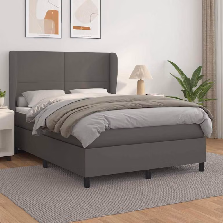 vidaXL Giroletto a Molle con Materasso in Similpelle Grigio e Bianco L/P/H: 200 x 140 x 128 cm
