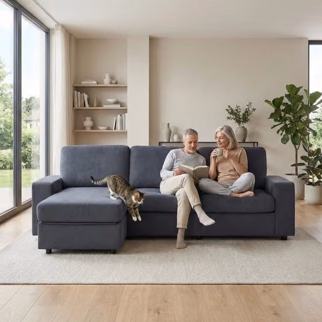 Divano Angolare con Ottomane e 4 Contenitori ¨C Xylo ¨C Tessuto Grigio Scuro, 245 cm