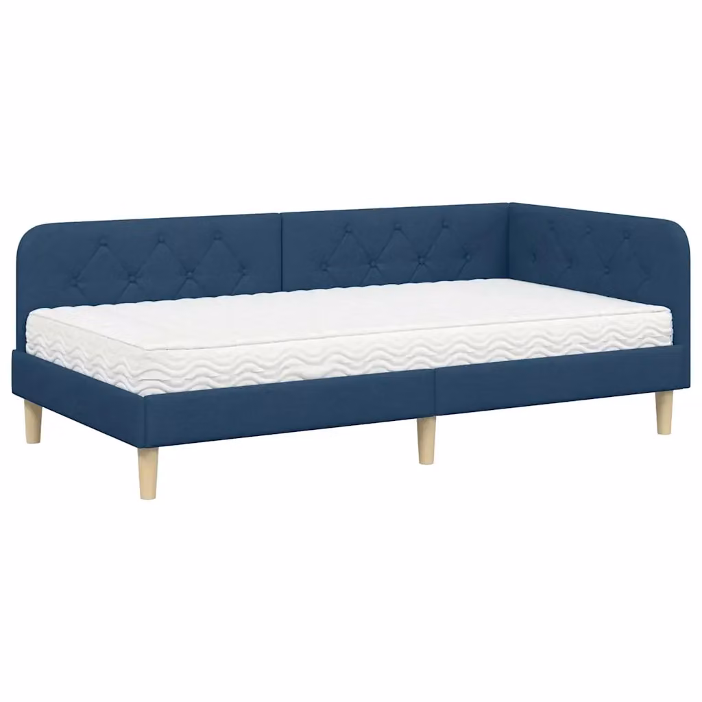 Letto ad angolo moderno vidaXL in tessuto blu con struttura in legno e schiuma L: 100 cm, P: 200 cm, H: 72 cm – 2