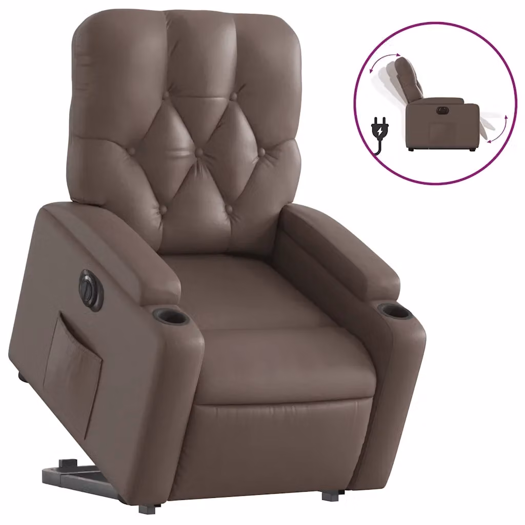 Poltrona Alzapersona Reclinabile vidaXL in Similpelle Marrone con Assistenza Elettrica e Braccioli – 2