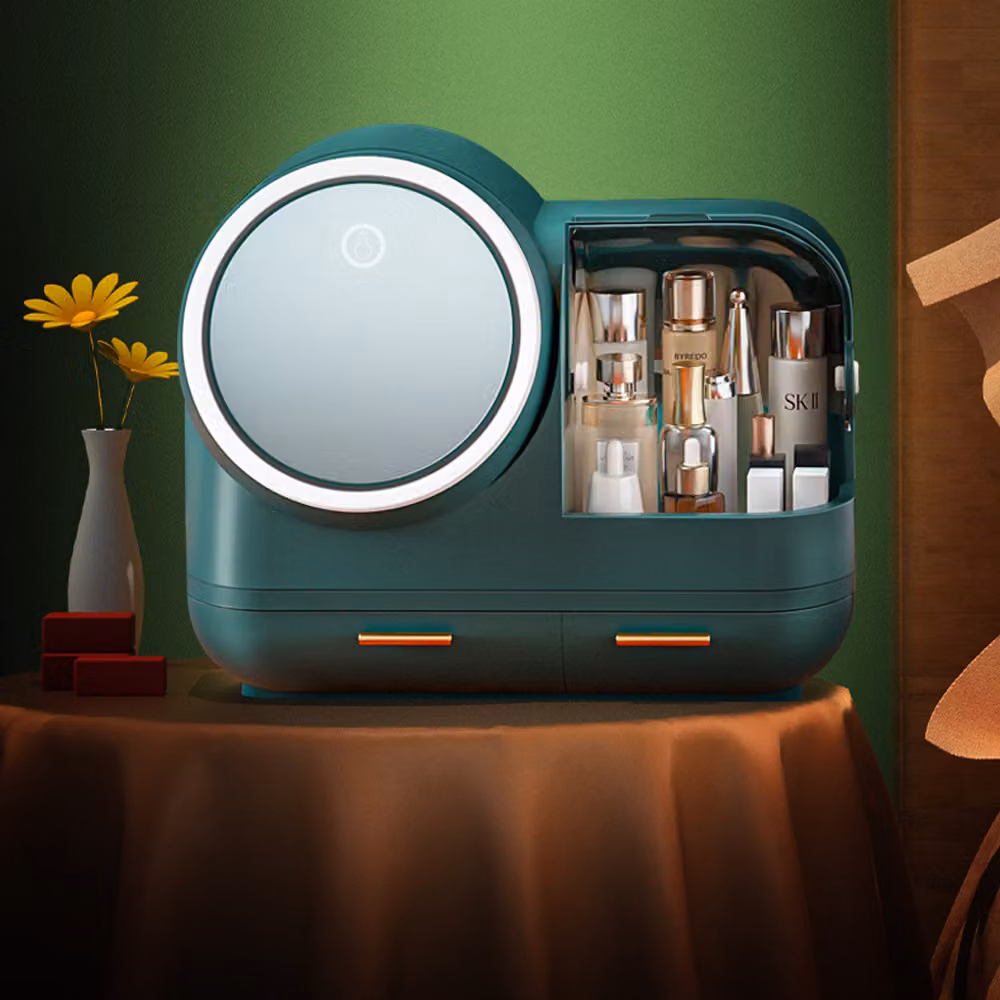 360Home Organizzatore cosmetico a LED per il trucco, contenitore per il make-up verde