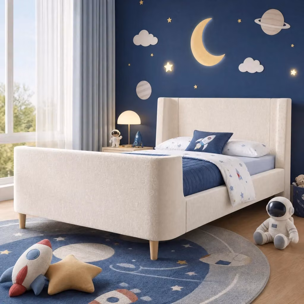 Letto a slitta REDOM per cameretta bambini in velluto beige, L/P/H: 212 x 99 x 76 cm – 2