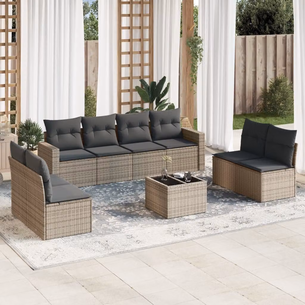 Maison Exclusive - Set Divano da Giardino 9 pz con Cuscini Grigio in Polyrattan