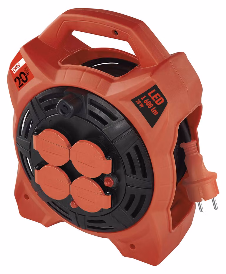 EMOS Cavo di prolunga per esterni su tamburo 20 m / 4 pz. / gomma / 230 V / 1,5 mm2 con riflettore LED, P08420