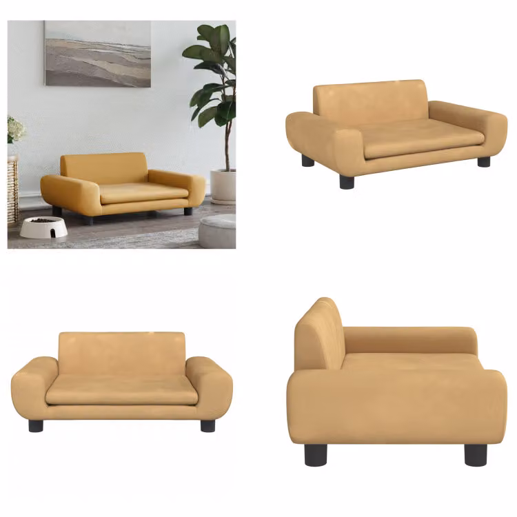 vidaXL Letto per cani marrone 70x45x33 cm in velluto - letto per cani - letti per cani - divano per cani - divano per animali domestici