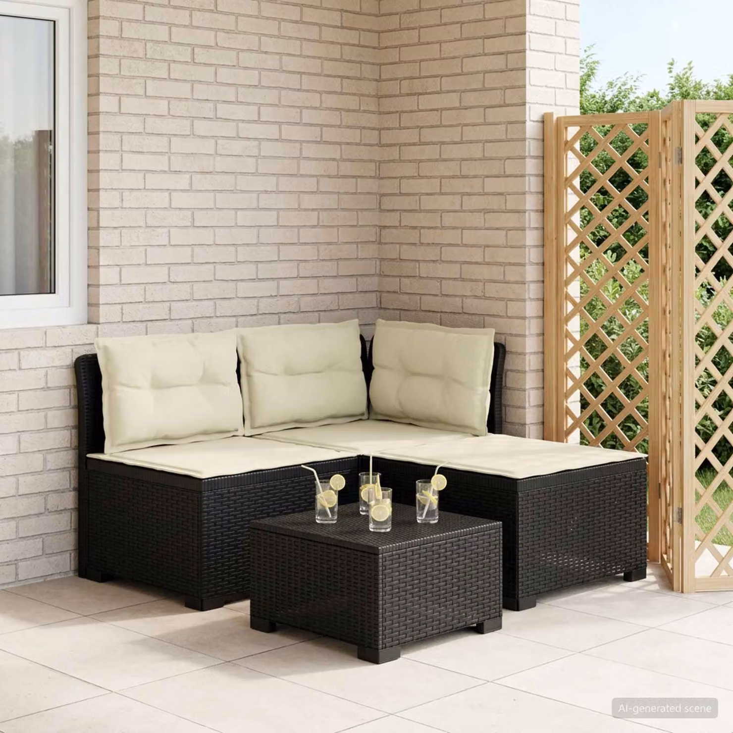 Divano da giardino a L con cuscini vidaXL in look rattan, antracite e beige