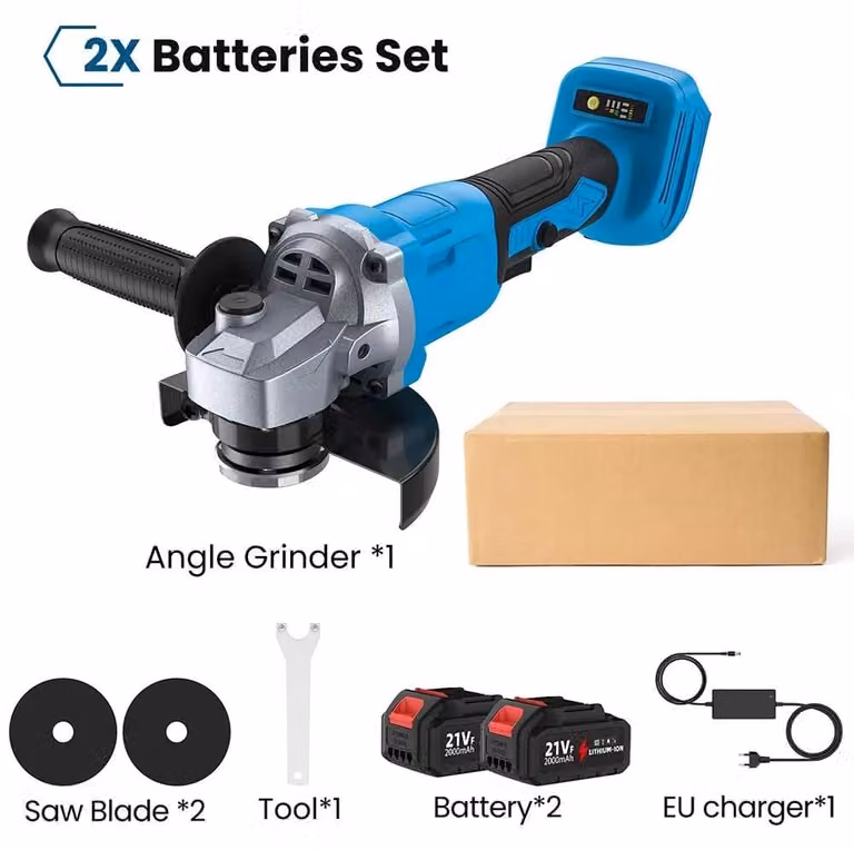 Smerigliatrice angolare a batteria - 12,5 cm - Senza spazzole - 1000 W - 3 velocità - 21 V con batteria - Confezione in cartone