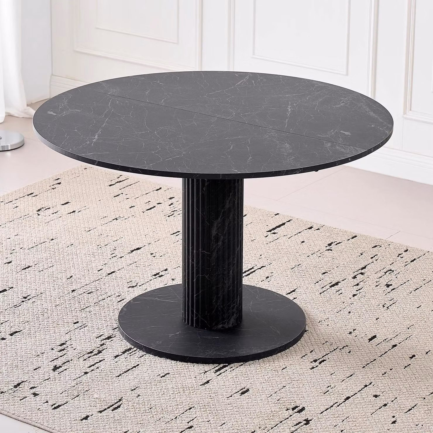 Tavolo da pranzo moderno - Tavolo rotondo in vetro per la cucina - Per 4 persone - Diametro fino a 120 cm - Struttura in legno, base stabile - Stile minimalista - Colore nero