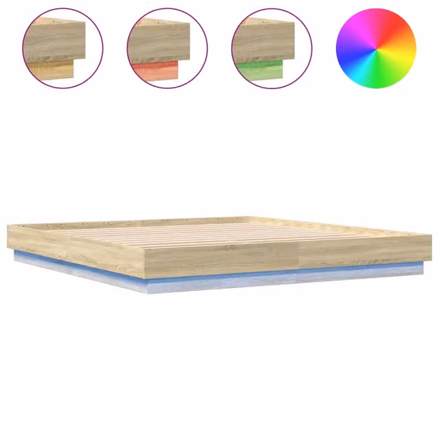 Letto matrimoniale | Letto per adulti | Giroletto con Luci LED Rovere Sonoma 200x200 cm
