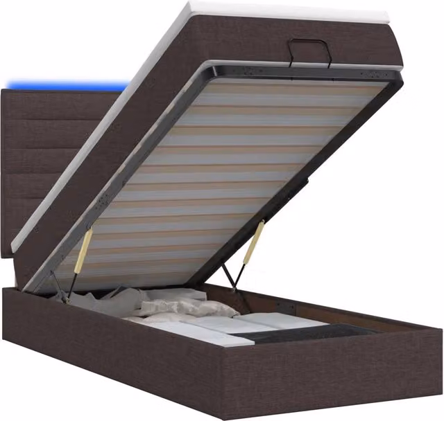 Letto Ottomano con Materasso e LED Marrone Scuro 90 x 190 cm 3457954