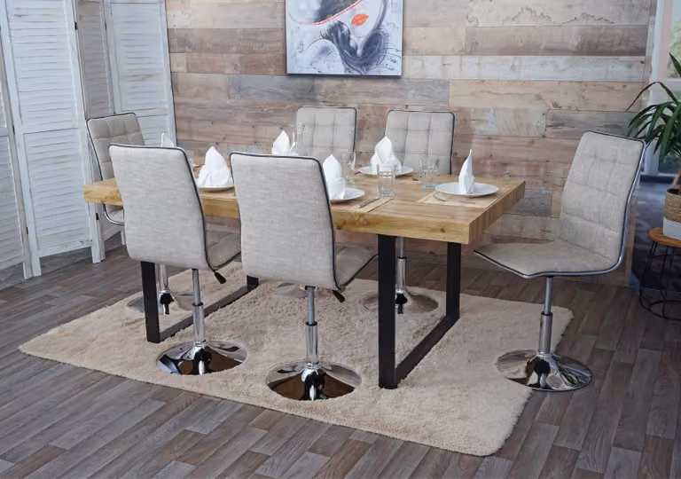 set di 6 sedie da pranzo HWC-C41, sedia da cucina, girevole e regolabile in altezza, tessuto/tessuto ~ grigio crema