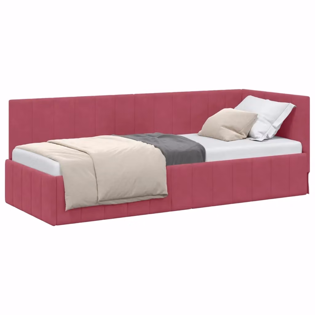 vidaXL Cornice del letto ad angolo asimmetrica in velluto rosso L: 200 cm, P: 80 cm, H: 140 cm – 2