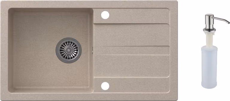 VBChome Lavello 77 x 44 cm Beige Granito Lavello singolo Lavello da cucina Lavello da incasso Gocciolatoio Maculato Reversibile Lavello composito Sifone Dispenser detersivo