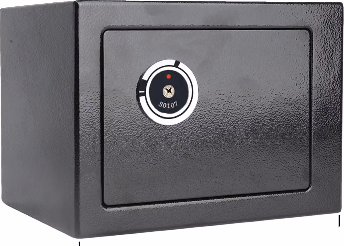 Cassaforte di sicurezza, con struttura in acciaio a doppio strato, dotata di sistemi di protezione contro scasso e perforazione, colore nero