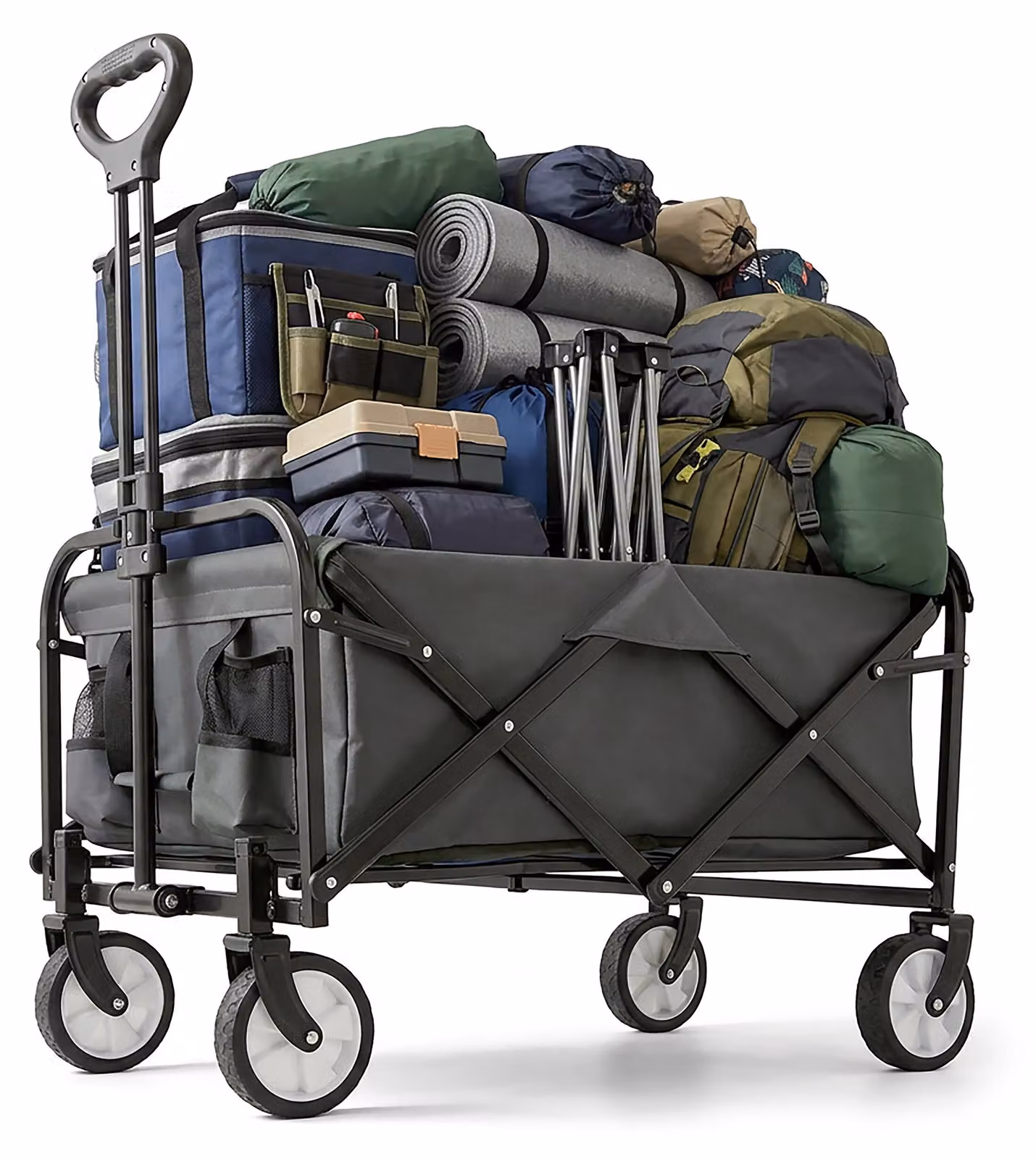 Carrello pieghevole Relaxdays, 100 kg, manico telescopico, tessuto Oxford, carrello da trasporto per la spesa, il campeggio e la spiaggia, grigio