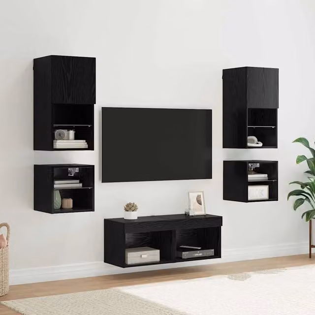 Unità per TV a Muro 8 pz Rovere Nero Legno ingegnerizzato 3402922