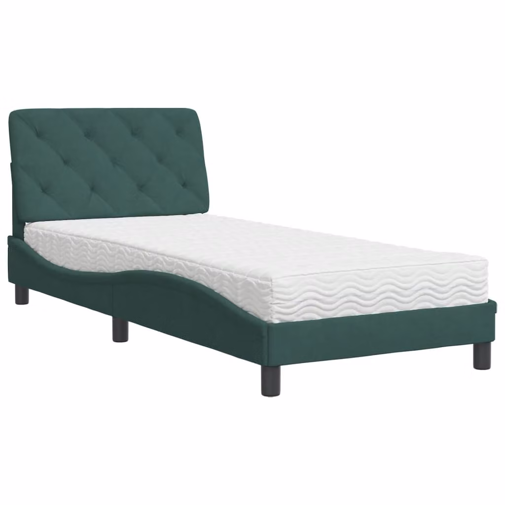 Letto con Materasso Verde Scuro 90x200 cm in Velluto