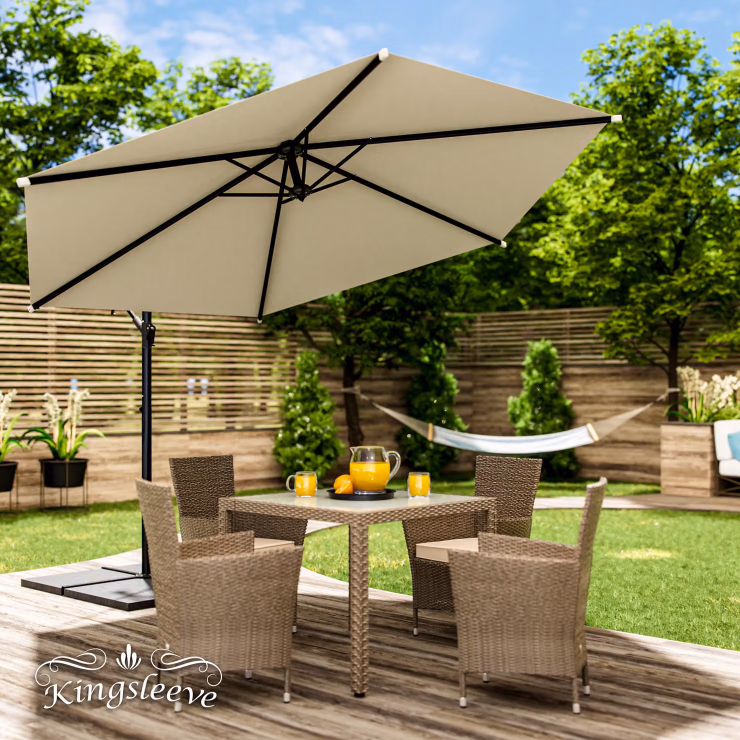 Ombrellone decentrato Kingsleeve® color beige in alluminio e poliestere con protezione UV50+, Ø 330 cm – 2
