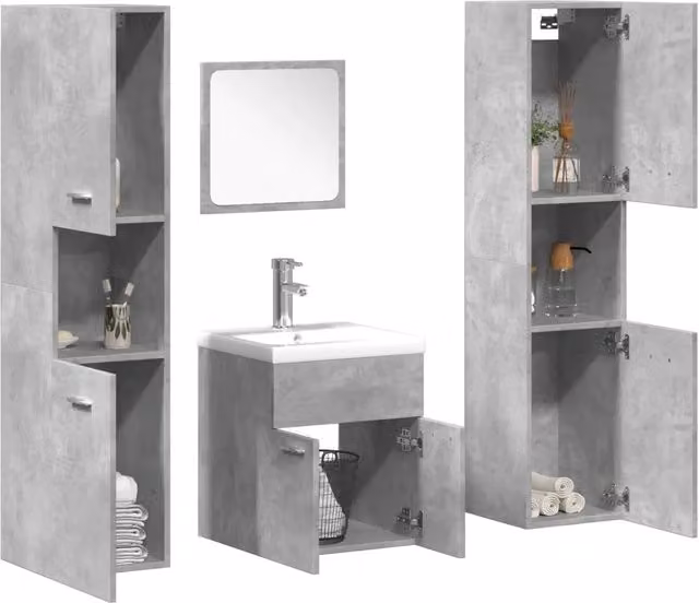 Set Mobili da Bagno 5 pz Grigio Cemento in Legno Multistrato 3324885