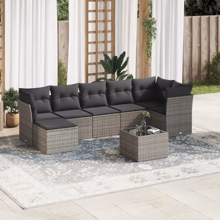 Maison Exclusive - Set da giardino 8 pezzi con cuscini grigio in polyrattan