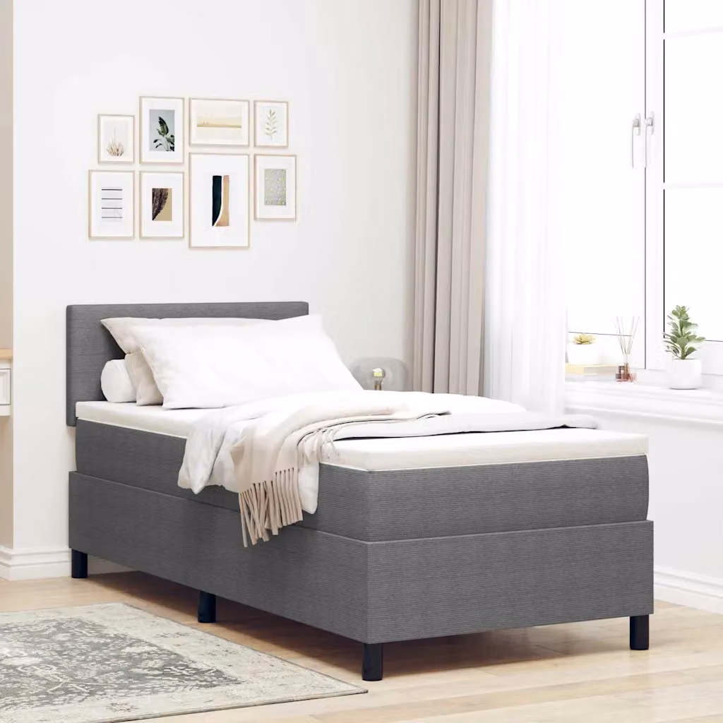 vidaXL Letto a molle con testiera in tessuto e legno, Grigio e Bianco, 100 x 200 cm