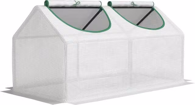 Mini serra a casetta Outsunny con 2 finestre avvolgibili e copertura in PE anti-UV per orto e giardino, Bianco, L 120 x P 60 x H 60 cm – 1