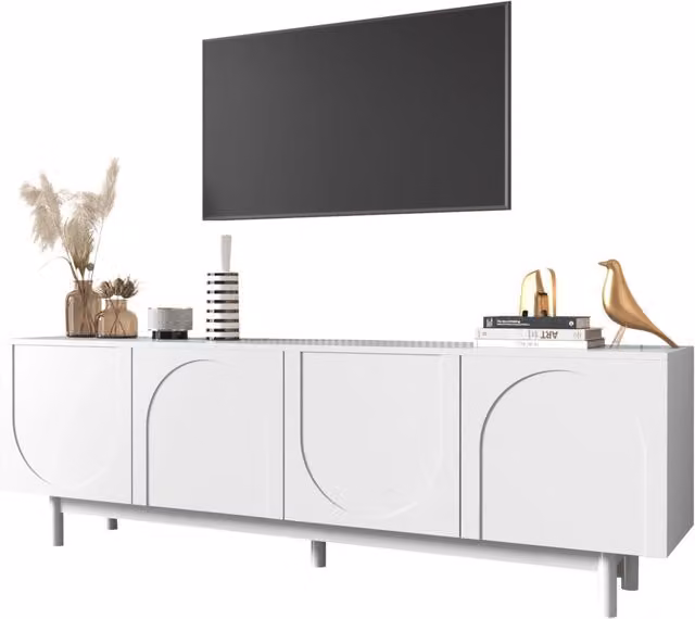 Mobile TV Chicfurn Moderno Bianco con 4 Ante e Ripiani Regolabili per Soggiorno L: 175 cm, P: 38 cm, H: 56 cm