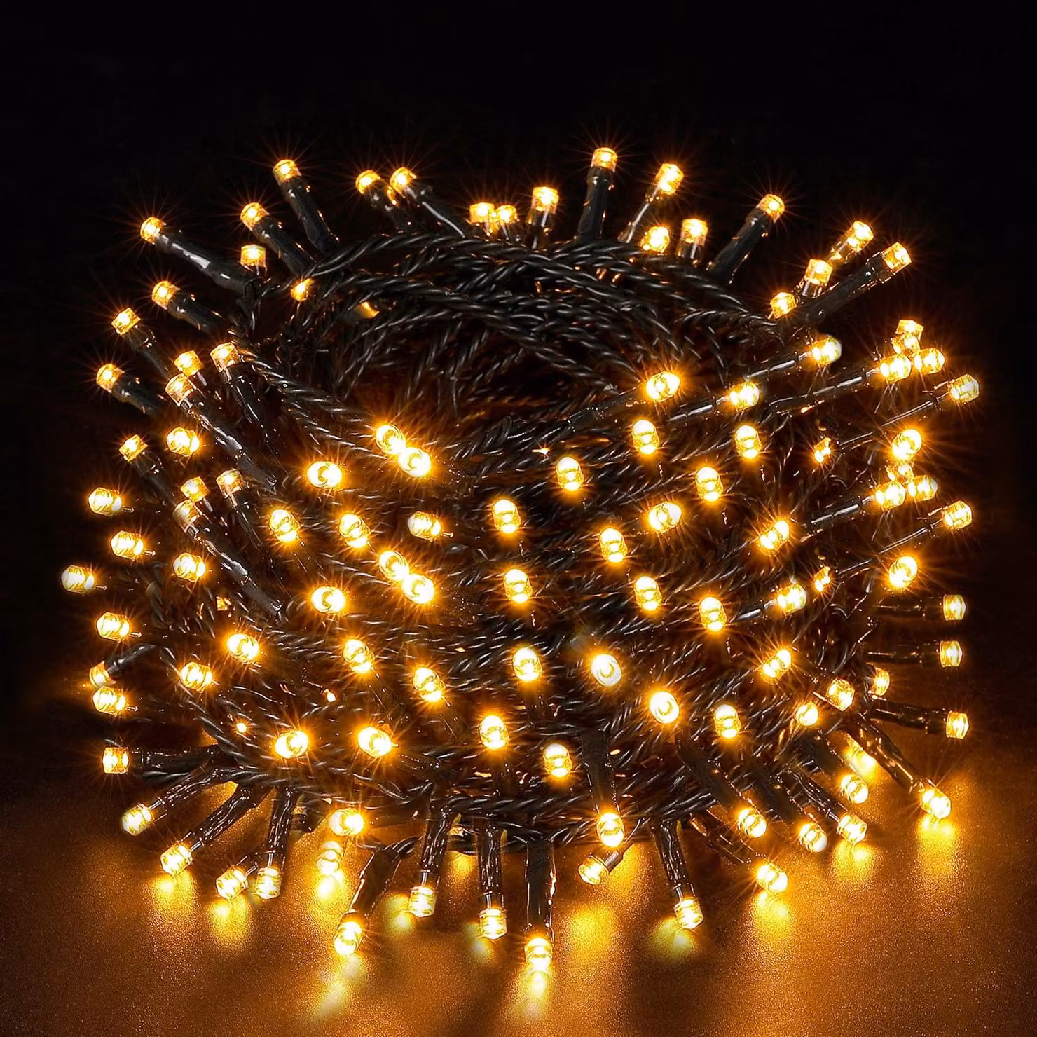 Catena luminosa a LED, 10 metri, 100 lampadine bianco caldo, grado di protezione IP44, 8 modalità