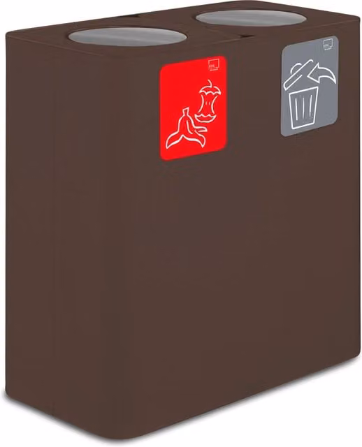 Pattumiera Sistema di Raccolta Rifiuti 77x38xh80 cm in Acciaio 3 Scomparti Marrone