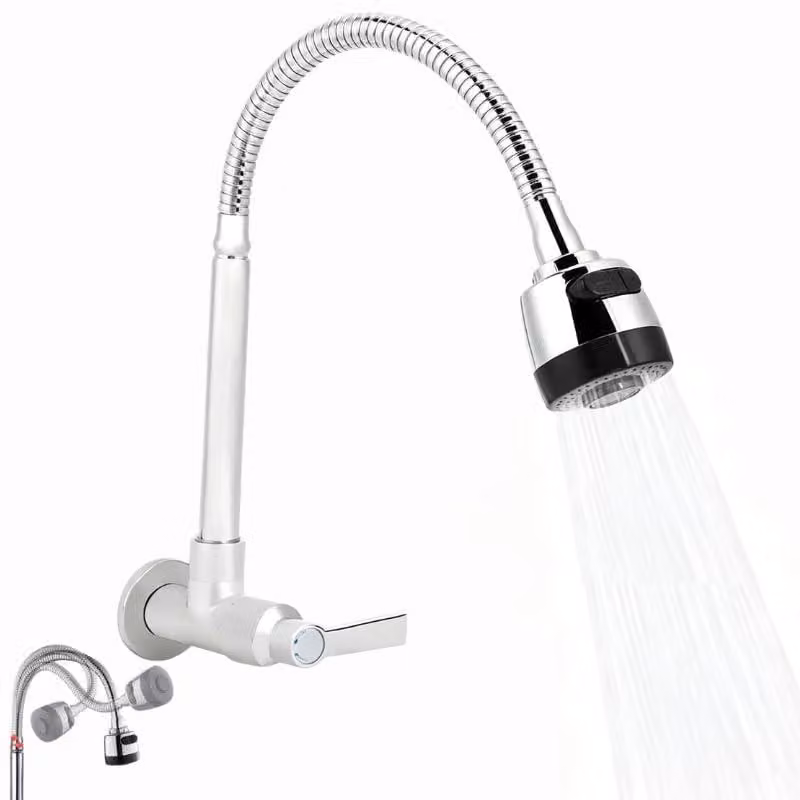 Rubinetto per acqua fredda da montare a parete, realizzato in acciaio inossidabile, con rotazione a 360° e attacco G1/2