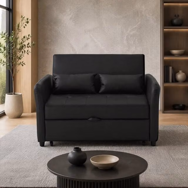 Divano letto estraibile ULEVR 122x83x82 cm con schienale regolabile in 3 posizioni, PU nero antico