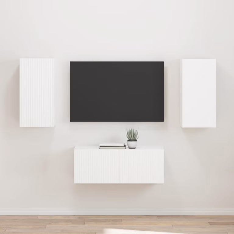 Set mobile TV moderno vidaXL in 2 pezzi, colore bianco, in legno ingegnerizzato MDF