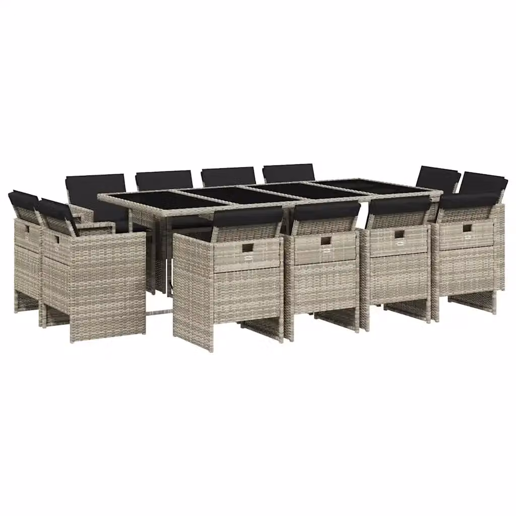 Set da Pranzo da Giardino vidaXL in Polyrattan con Cuscini e Tavolo in Vetro, 13 Pezzi, Grigio Antracite – 2