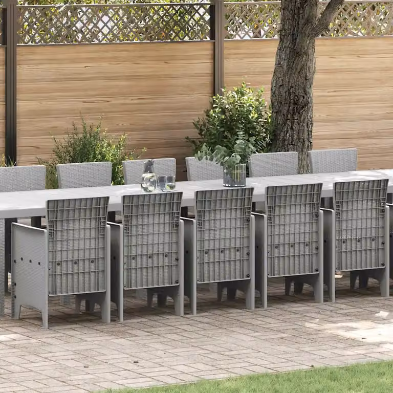 Set da pranzo da giardino vidaXL in rattan con 17 pezzi e cuscini, colore grigio