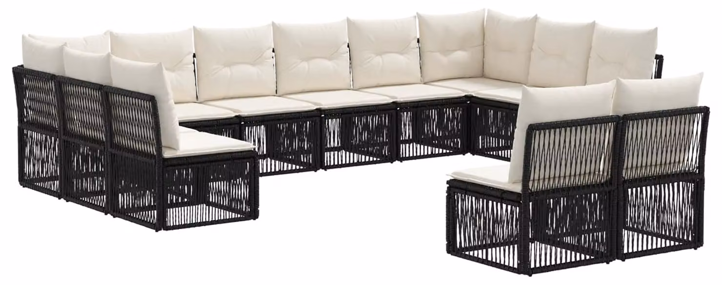 Set di divani da giardino, 12 pezzi, in rattan sintetico nero