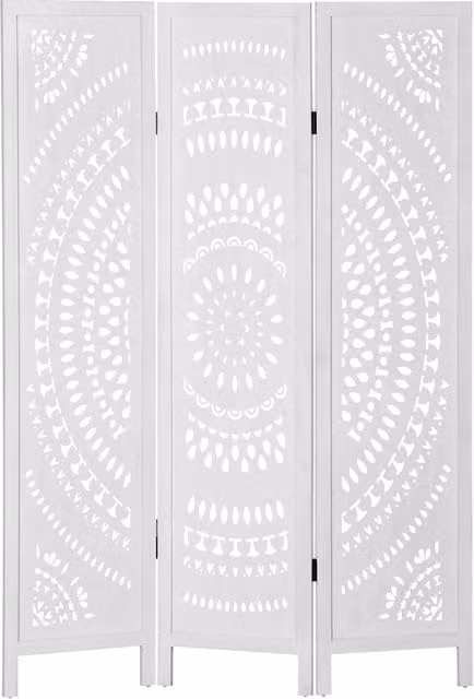 Paravento Pieghevole Xylo in Legno Intagliato Bianco con Design Geometrico L 120 cm x H 170 cm