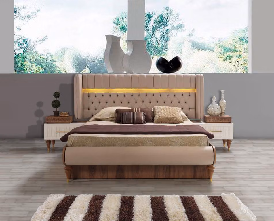 Bett Schlafzimmer Luxus Doppelbett Beige Modern Design Betten Hotel