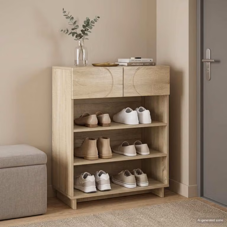 Scarpiera moderna vidaXL in legno Rovere Sonoma, colore beige e marrone, L: 73 cm, P: 38 cm, H: 87,5 cm