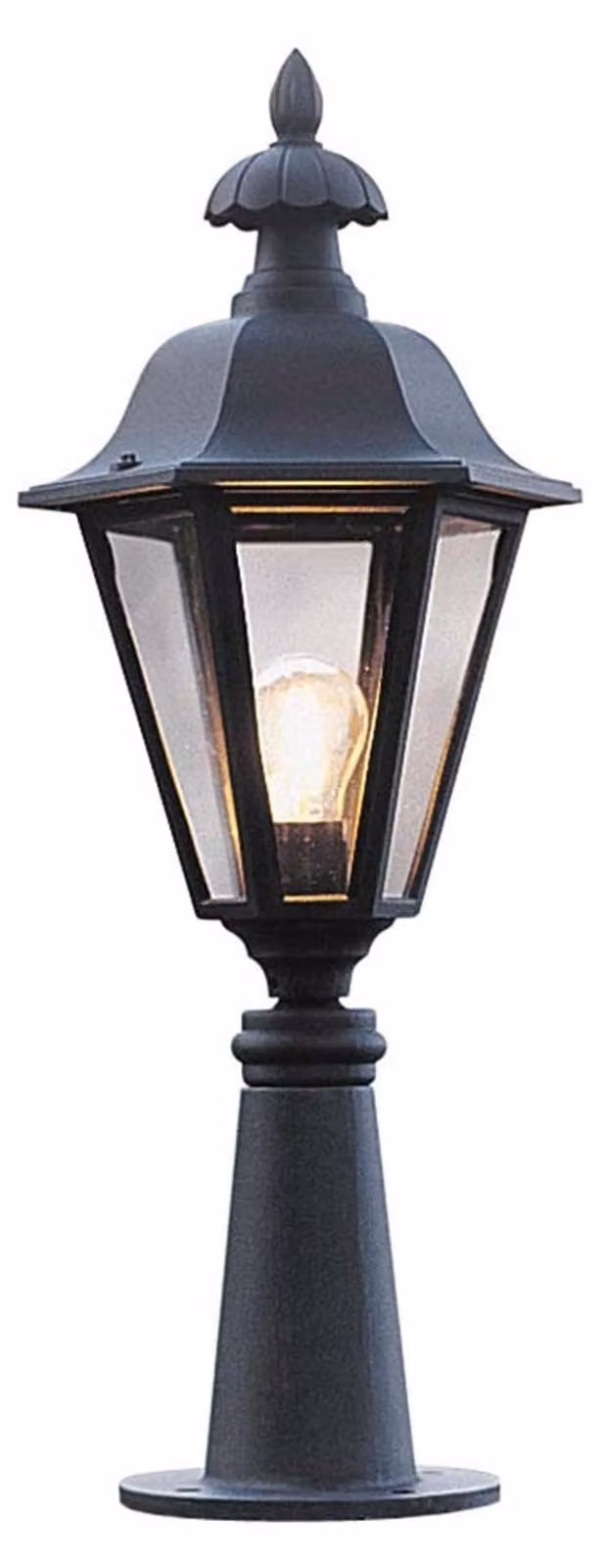 Testa di lampada Konstsmide Pallas in alluminio laccato nero, con vetro acrilico color fumo. Vetro acrilico, prezzo senza base, senza palo, vedi accessori